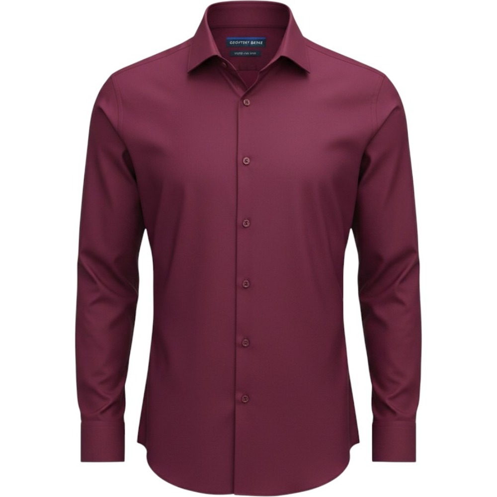 Geoffrey Beene Fitted No Iron Dress Shirt Mens Burgundy Red 16 34/35 Long Sleeve